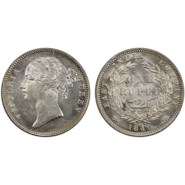 BRITISH INDIA: Victoria, Queen, 1837-1876, AR rupee, 1840(b&c), PCGS MS63