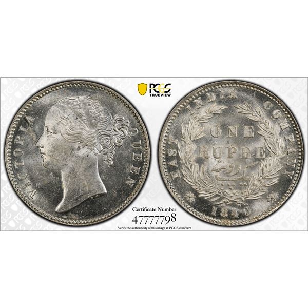 BRITISH INDIA: Victoria, Queen, 1837-1876, AR rupee, 1840(b&c), PCGS MS62