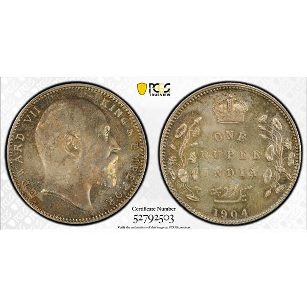 BRITISH INDIA: Edward VII, 1901-1910, AR rupee, 1904-B, PCGS MS63