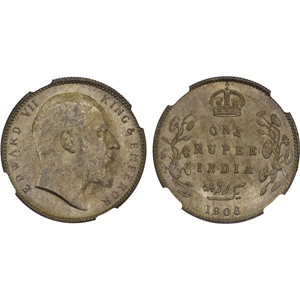 BRITISH INDIA: Edward VII, 1901-1910, AR rupee, 1906(c), NGC MS62