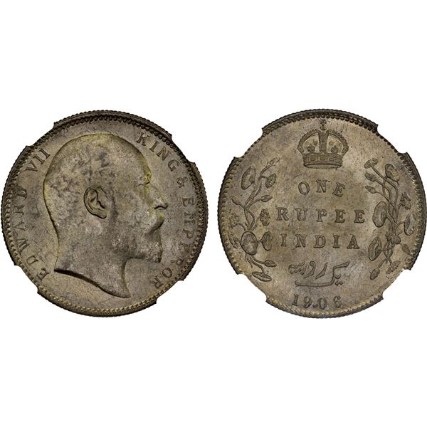 BRITISH INDIA: Edward VII, 1901-1910, AR rupee, 1906(c), NGC MS62