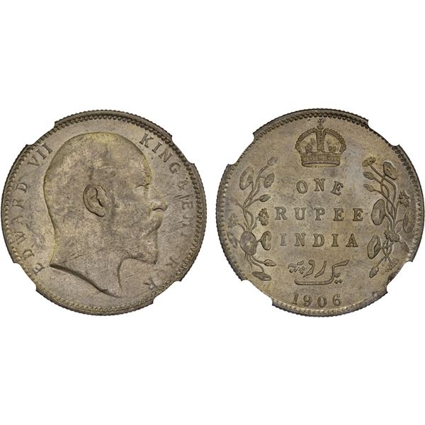 BRITISH INDIA: Edward VII, 1901-1910, AR rupee, 1906(c), NGC MS62