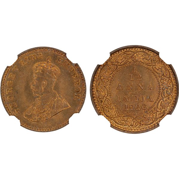 BRITISH INDIA: George V, 1910-1936, AE 1/12 anna, 1926(b), NGC MS67 RB
