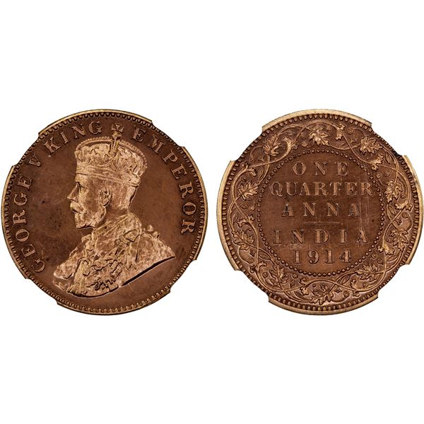BRITISH INDIA: George V, 1910-1936, AE 1/4 anna, 1914(c), NGC MS63 PL RD