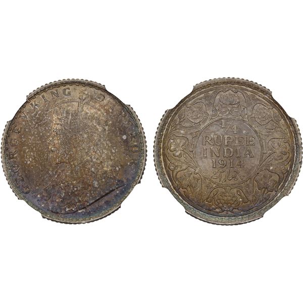 BRITISH INDIA: George V, 1910-1936, AR 1/4 rupee, 1914(b), NGC MS65