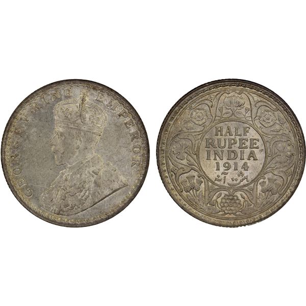 BRITISH INDIA: George V, 1910-1936, AR 1/2 rupee, 1914(c), NGC MS64
