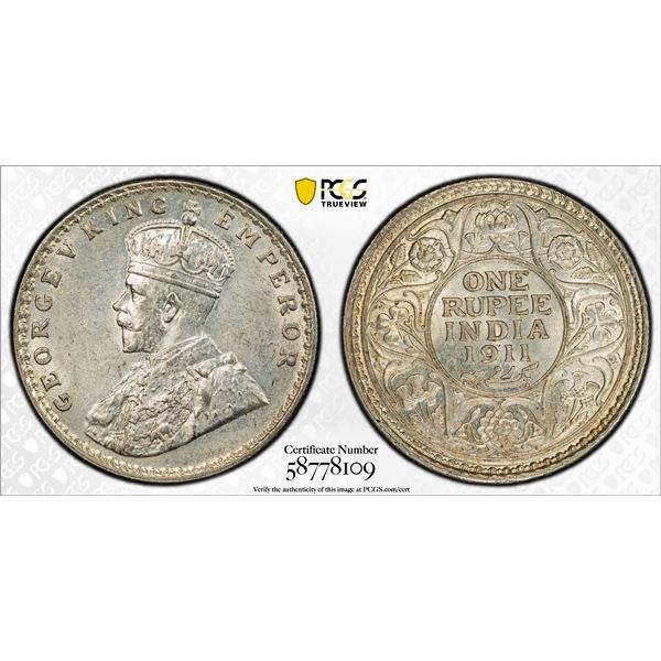 BRITISH INDIA: George V, 1910-1936, AR rupee, 1911(b), PCGS MS61
