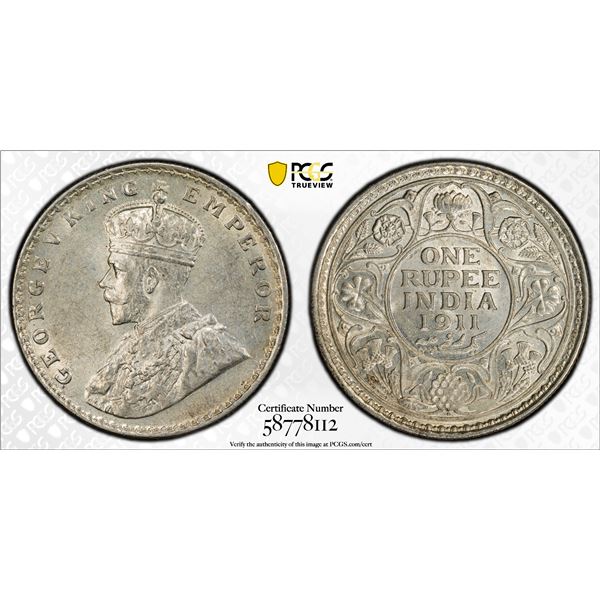 BRITISH INDIA: George V, 1910-1936, AR rupee, 1911(b), PCGS MS61