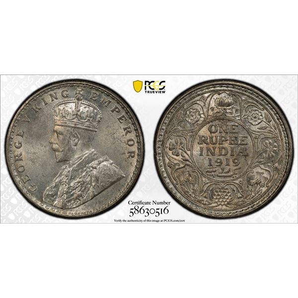 BRITISH INDIA: George V, 1910-1936, AR rupee, 1919(c), PCGS MS63