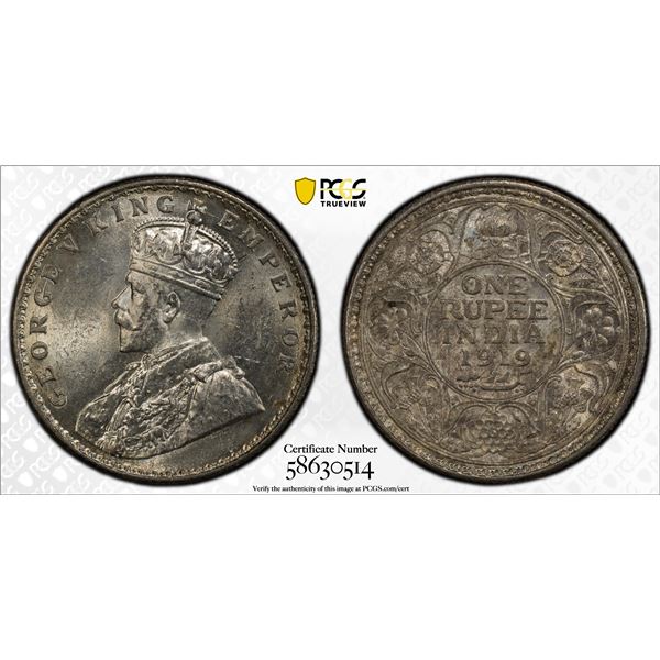 BRITISH INDIA: George V, 1910-1936, AR rupee, 1919(c), PCGS MS63
