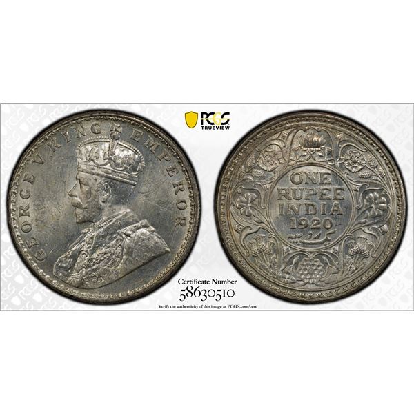 BRITISH INDIA: George V, 1910-1936, AR rupee, 1920(c), PCGS MS64