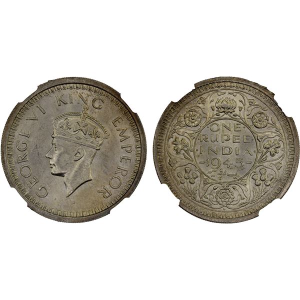 BRITISH INDIA: George VI, 1936-1952, AR rupee, 1945(b), NGC MS64