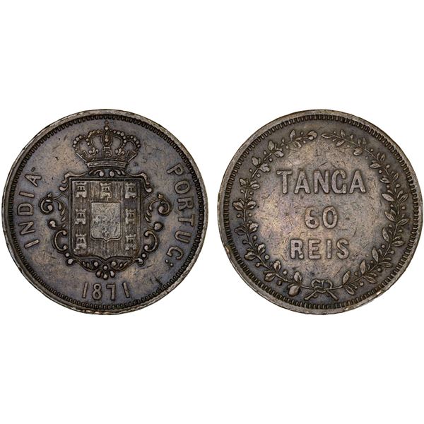 PORTUGUESE INDIA: Luiz I, 1861-1889, AE tanga (60 reis) (38.26g), 1871, lovely VF