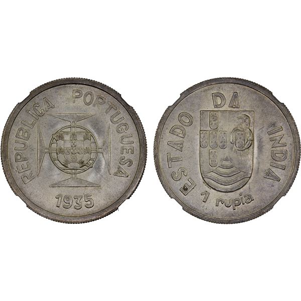 PORTUGUESE INDIA: AR rupia, 1935, NGC MS65