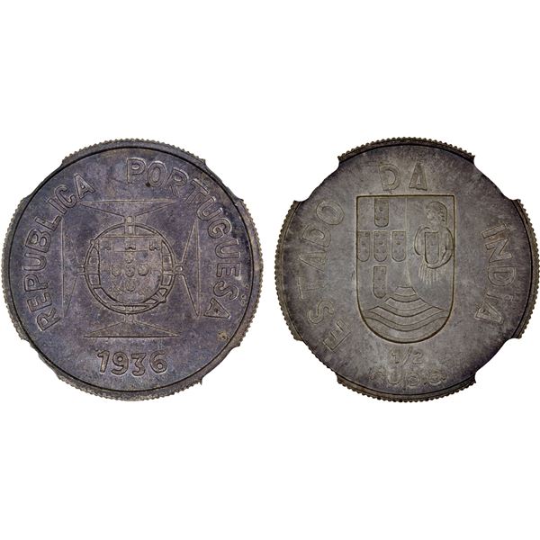 PORTUGUESE INDIA: AR 1/2 rupia, 1936, NGC MS65