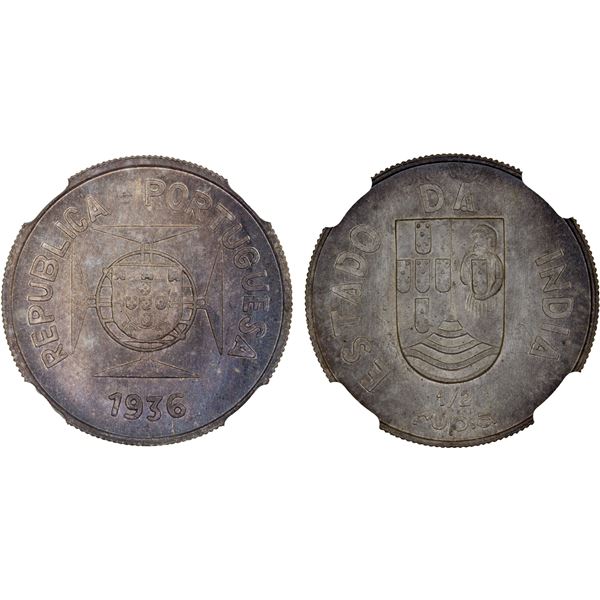 PORTUGUESE INDIA: AR 1/2 rupia, 1936, NGC MS65 +