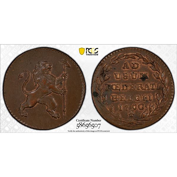 AUSTRIAN NETHERLANDS: United Belgian States, AE 2 liards / oorden, Brussels, 1790, PCGS MS63 BN