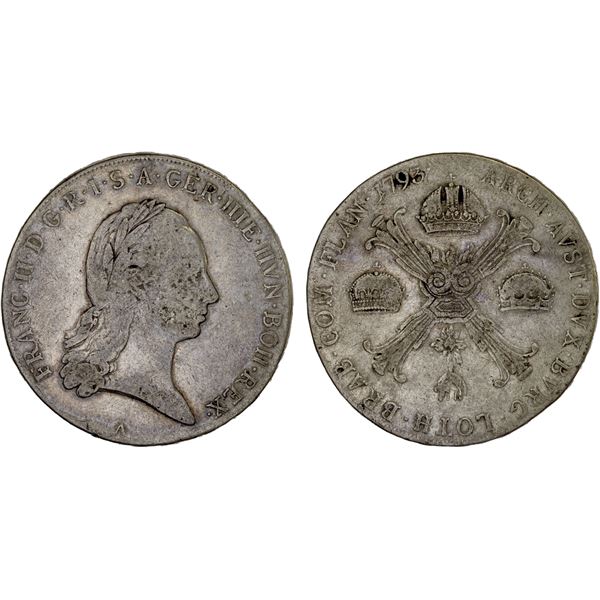 AUSTRIAN NETHERLANDS: Franz II, 1792-1795, AR kronenthaler, Vienna, 1793-A, Fine