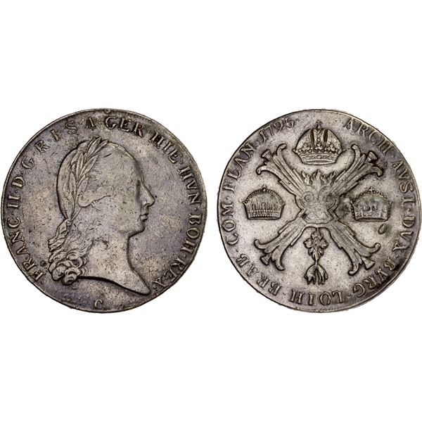 AUSTRIAN NETHERLANDS: Franz II, 1792-1795, AR kronenthaler, Prague, 1795-C, Fine