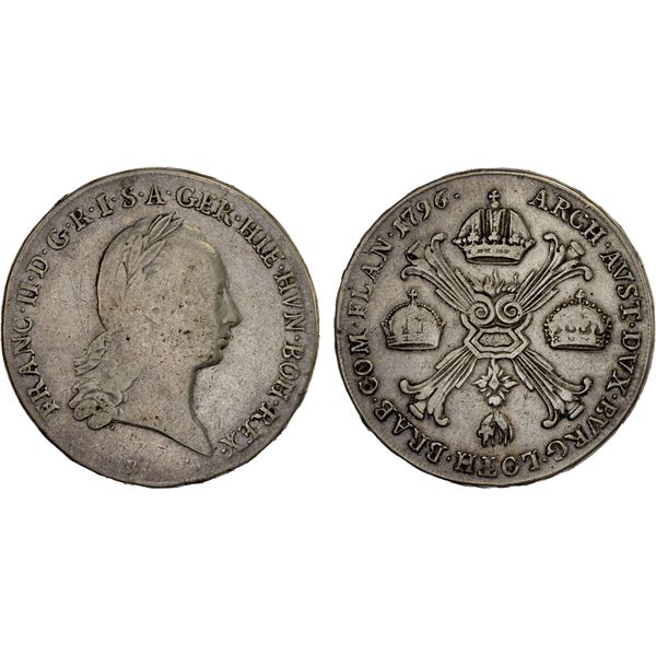AUSTRIAN NETHERLANDS: Franz II, 1792-1795, AR kronenthaler, Kremnica, 1796-B, Fine