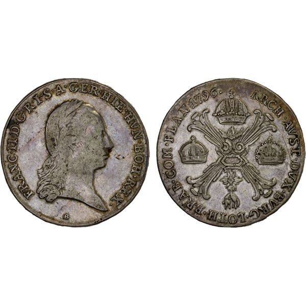 AUSTRIAN NETHERLANDS: Franz II, 1792-1795, AR kronenthaler, Kremnica, 1796-B, Fine
