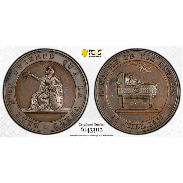 BELGIUM: AE medal, 1833, PCGS MS62 BN