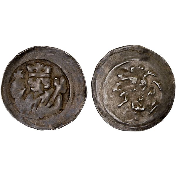 BOHEMIA: Ottokar II Premysl, 1253-1278, AR pfennig (0.79g), Prague, VF