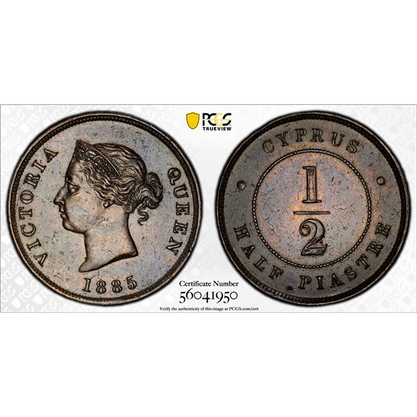 CYPRUS: Victoria, 1879-1901, AE 1/2 piastre, 1885, PCGS AU58