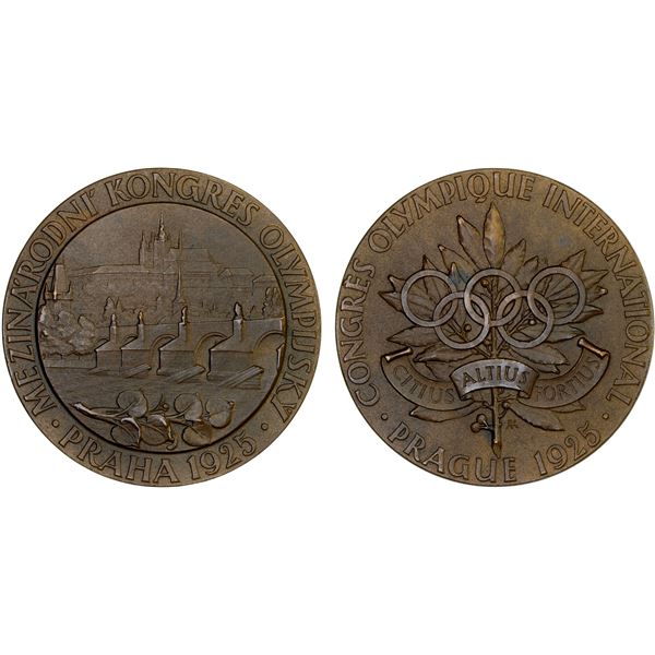 CZECHOSLOVAKIA: Republic, AE medal (48.57g), 1925, Choice AU