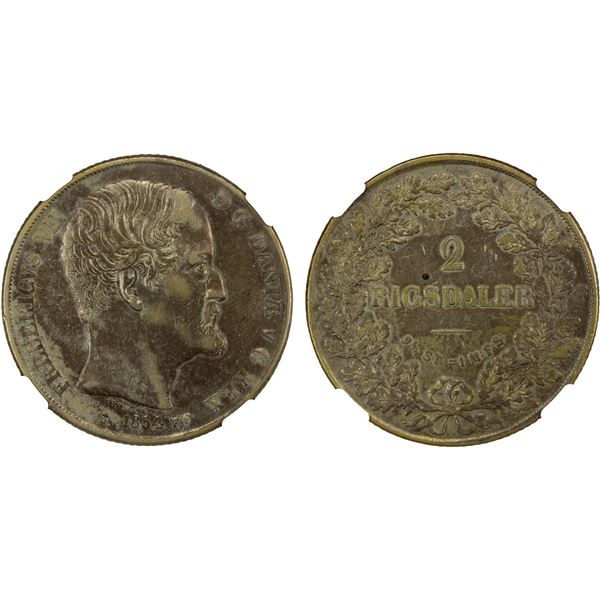 DENMARK: Frederik VII, 1848-1863, AR 2 rigsdaler, 1854, NGC XF details