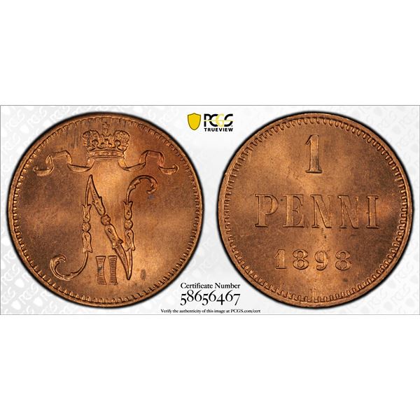FINLAND: Nicholas II, Grand Duke, 1894-1917, AE penni, 1898, PCGS MS66 RD