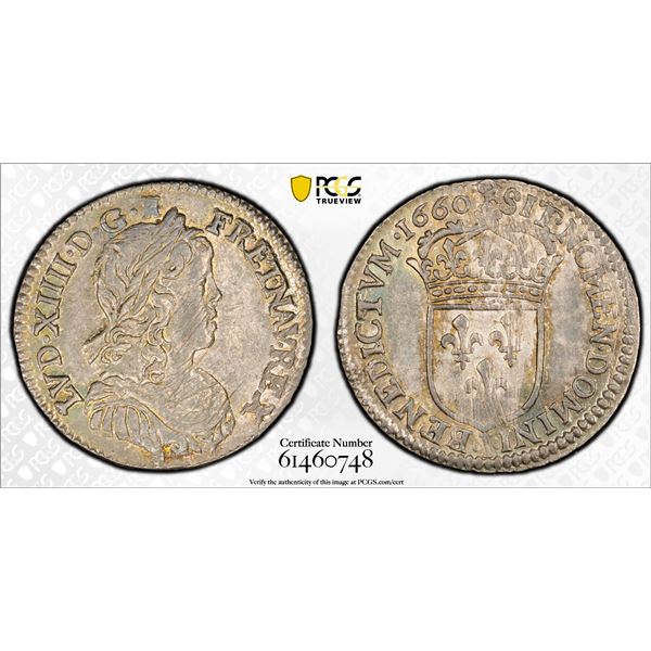 FRANCE: Louis XIV, 1643-1715, AR 1/12 écu à la mèche longue (10 sols), Limoges, 1660-I, PCGS AU58
