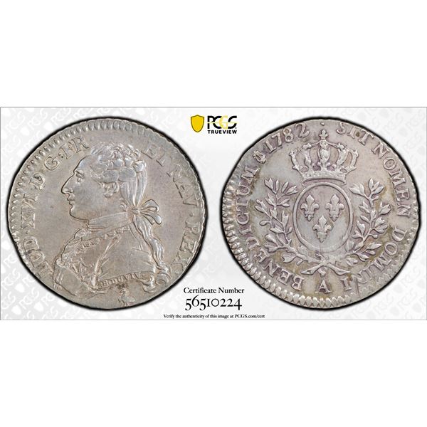 FRANCE: Louis XVI, 1774-1790, AR 1/5 écu (24 sols), Paris, 1782-A, PCGS AU58