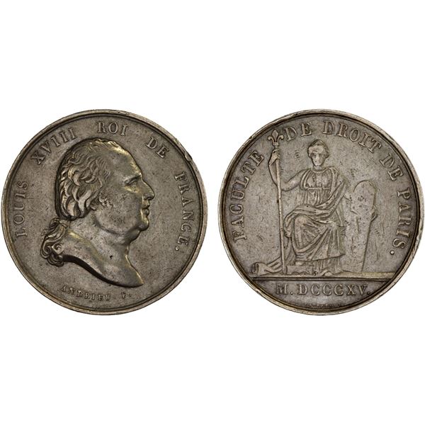 FRANCE: Louis XVIII, 1814-1815, 1815-1824, AR jeton (15.30g), 1815, Choice VF