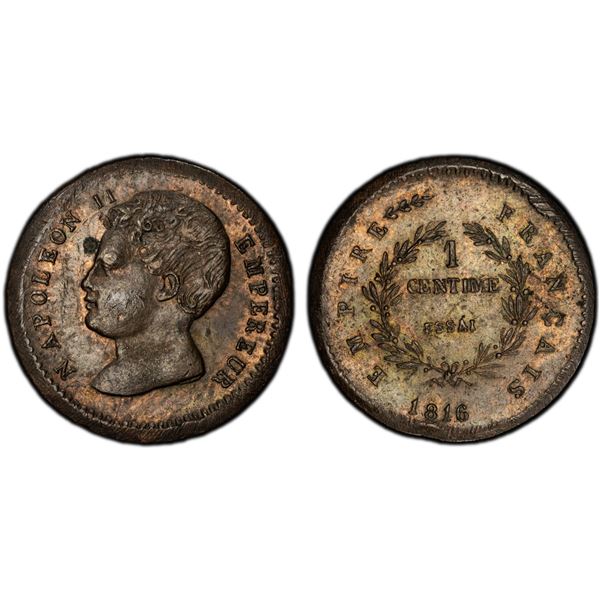 FRANCE: Napoleon II, AE centime, 1816, PCGS MS63 BN