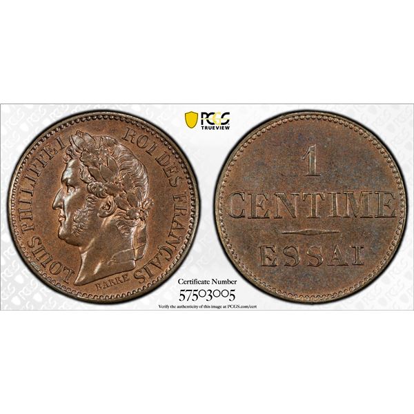 FRANCE: Louis Philippe, 1830-1848, AE centime (1.50g), Paris, ND (1840), PCGS Specimen 65BN