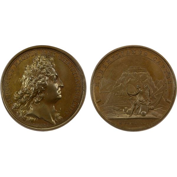 FRANCE: Louis XIV, 1643-1715, AE medal, 1691, PCGS MS64