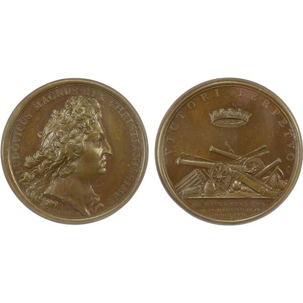 FRANCE: Louis XIV, 1643-1715, AE medal, 1697, PCGS MS64
