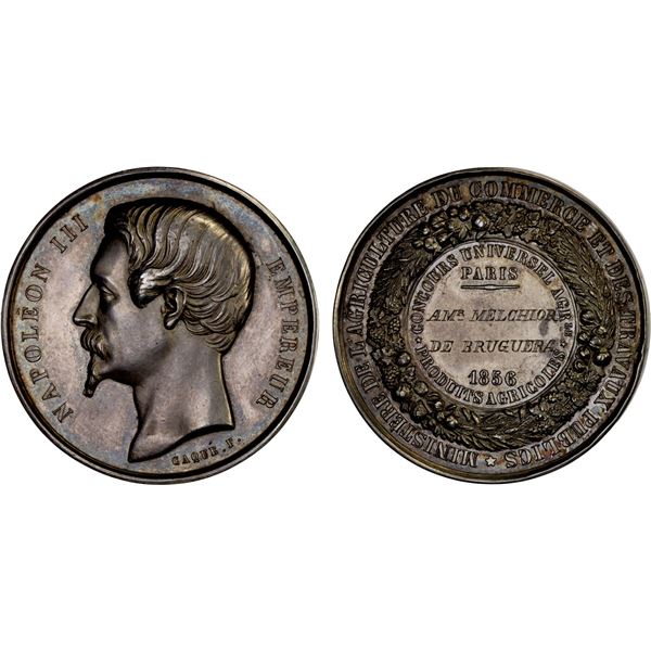 FRANCE: Napoleon III, 1852-1870, AR medal (37.03g), 1856, AU