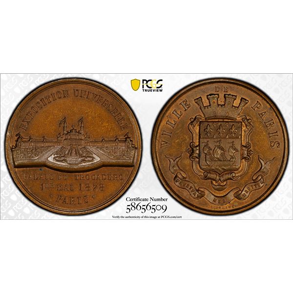 FRANCE: Third Republic, AE medal, 1878, PCGS MS65 RB