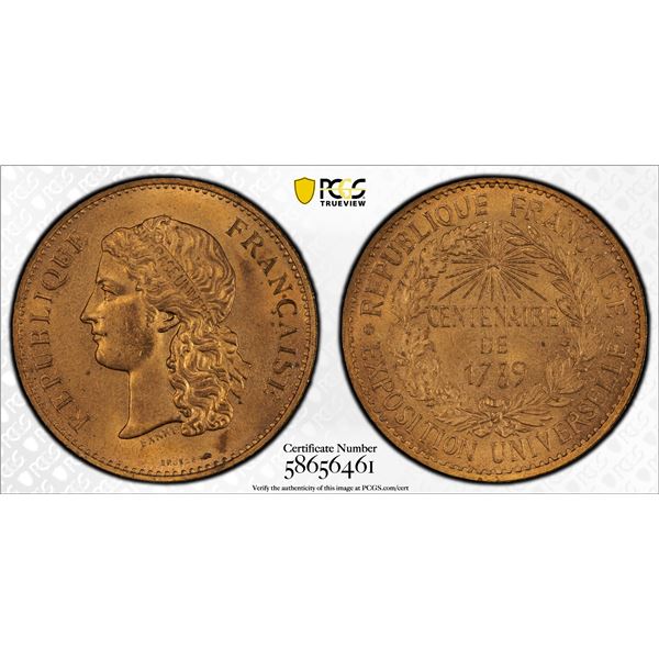 FRANCE: Third Republic, AE medal (18.17g), 1889, PCGS MS64 RD