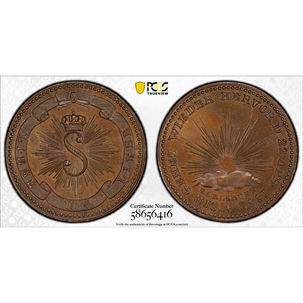 BADEN: Leopold I, 1830-1852, AE gedenkkreuzer, 1832, PCGS MS65 BN