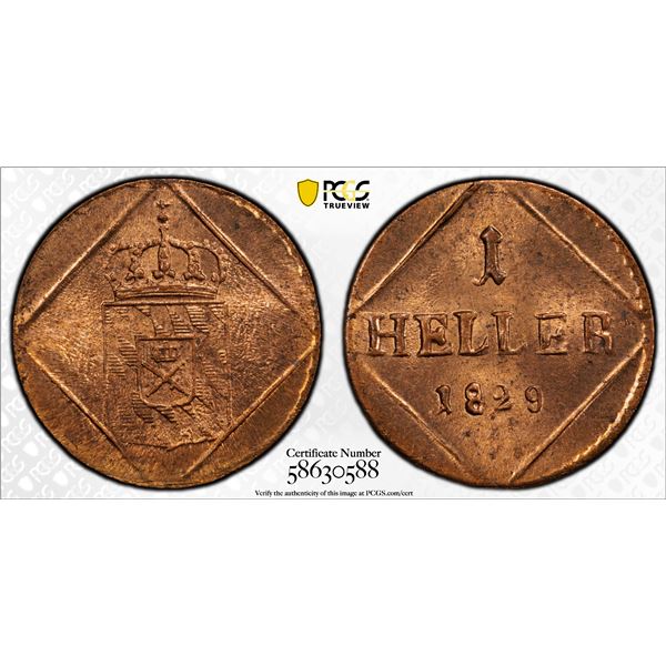BAVARIA: Maximilian I Joseph, 1805-1825, AE heller, 1829, PCGS MS65 RD