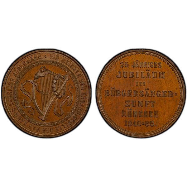 BAVARIA: AE medal, 1865, PCGS MS64