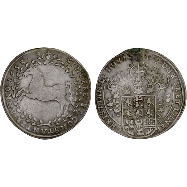 BRUNSWICK-LÜNEBURG-CELLE: Christian Ludwig, 1648-1665, AR thaler (28.74g), 1658, Choice VF