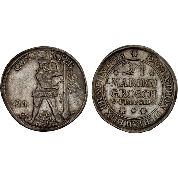 BRUNSWICK-WOLFENBÜTTEL: Anton Ulrich, 1685-1714, AR 24 mariengroschen (12.95g), 1708, XF