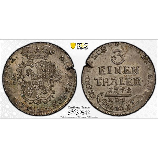 LIPPE-DETMOLD: Simon August, 1734-1782, AR 1/3 thaler, Detmold, 1772, PCGS MS63