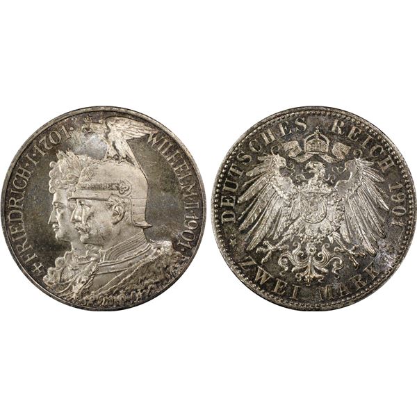 PRUSSIA: Wilhelm II, 1888-1918, AR 2 mark, 1901, PCGS MS66