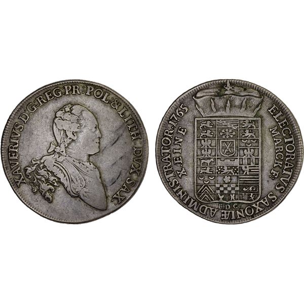 SAXONY: Francis Xavier, 1763-1768, AR thaler, 1765, F-VF