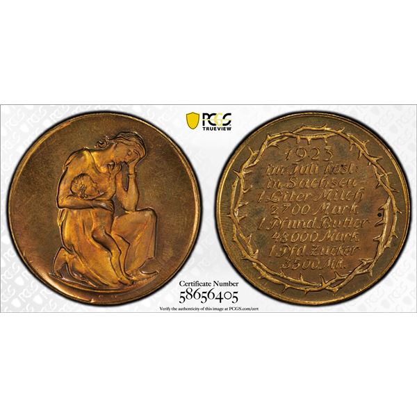 SAXONY: Weimar Republic, AE inflation token, 1923, PCGS MS65 RB